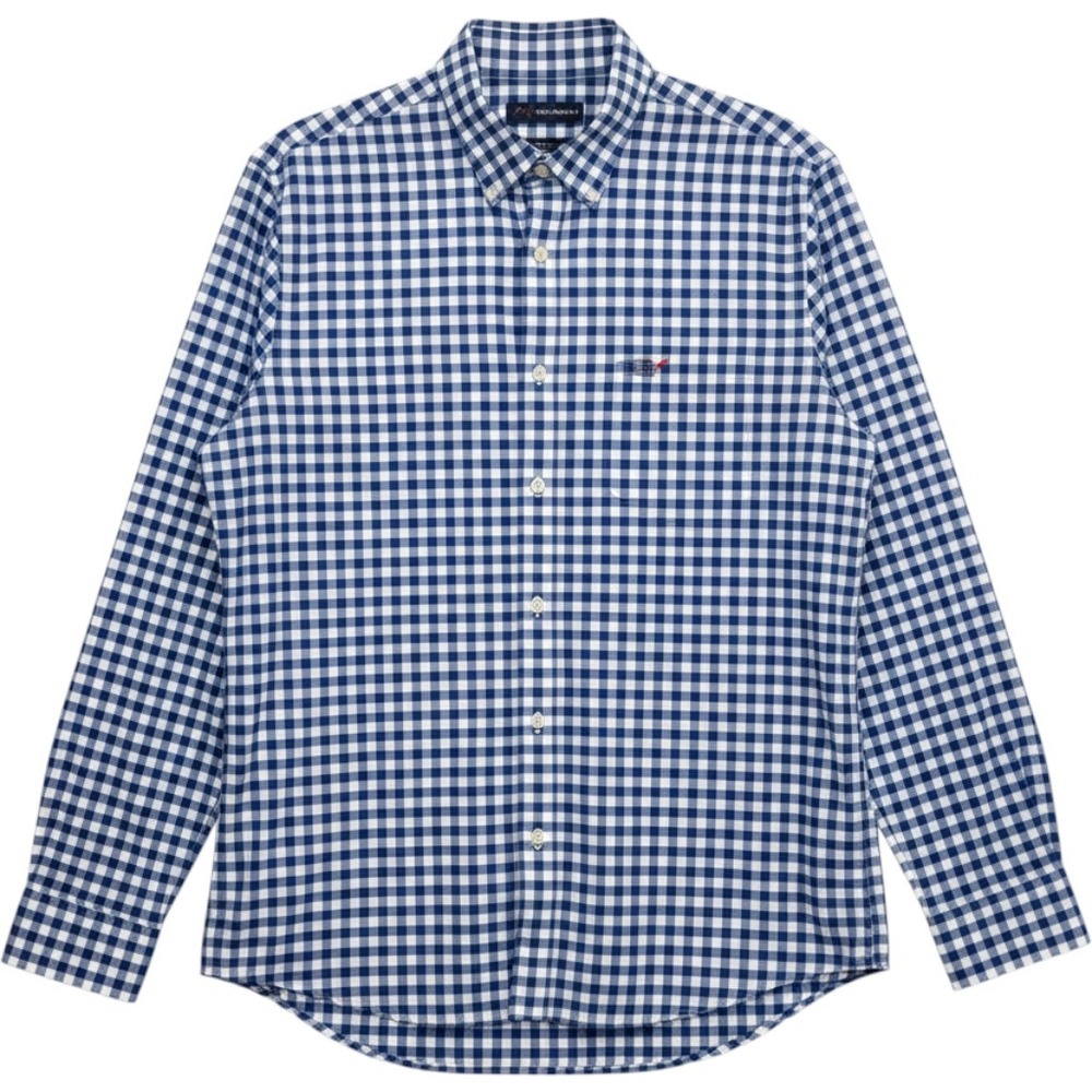 Greg Norman Mens XL Navy Blue Gingham Check Shark Logo Button Down Shirt LS